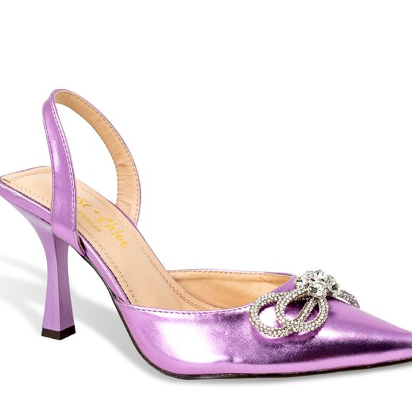 Women’s Rhinestone Bow Slingback Pointed Toe Heel Pumps - Picture 2 of 4